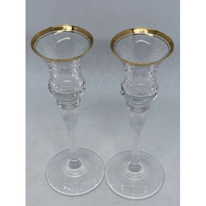 Mikasa Jamestown Gold Trim Heavy 7-3/4" Crystal Candle Holders (2)
